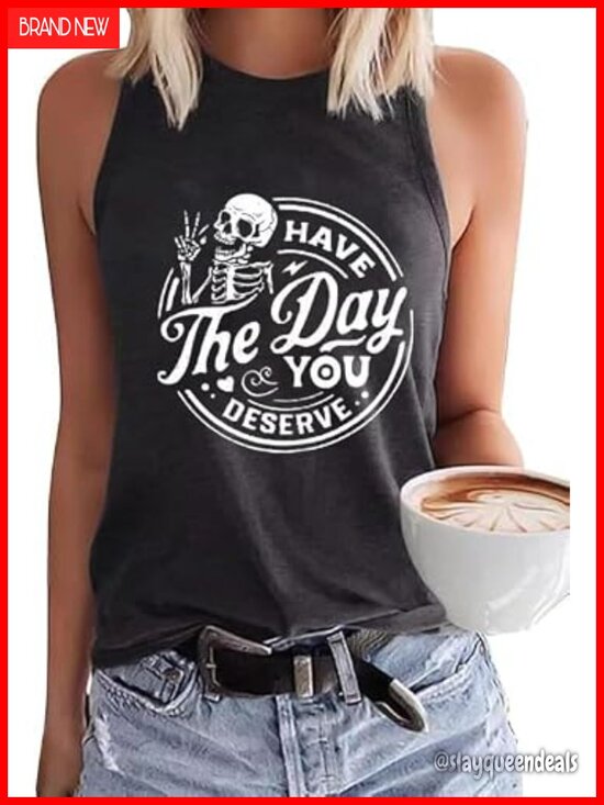 Tops - Skull Graphic Tank Top Sleeveless Casual Women's